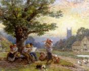 迈尔斯 伯基特 福斯特 : Fugures And Children Beneath A Tree In A Village